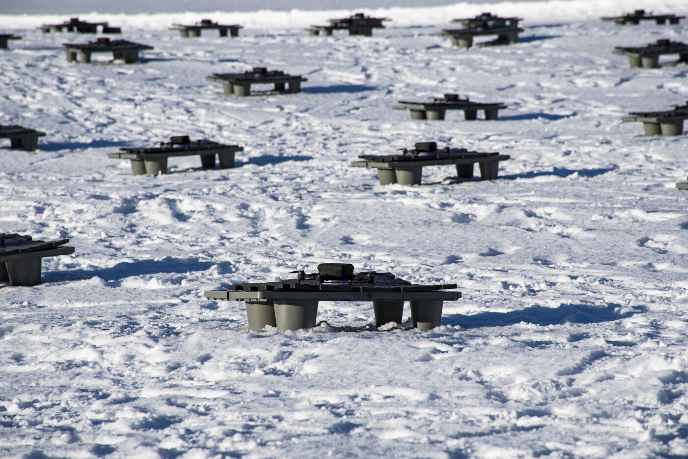 Platz am Boden: Die 50 Drohnen starten von kleinen Plattformen. Bild Laura Kessler