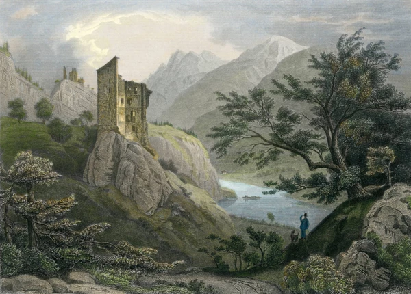 Die Ruinen Haldenstein und Lichtenstein von Südwesten von Ludwik Rohbock, um 1847