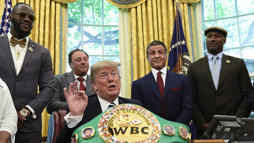 Der frühere US-Präsident Donald Trump (Bildmitte) wird einen Boxkampf zwischen Evander Holyfield und Vitor Belfort kommentieren. (Archivbild)