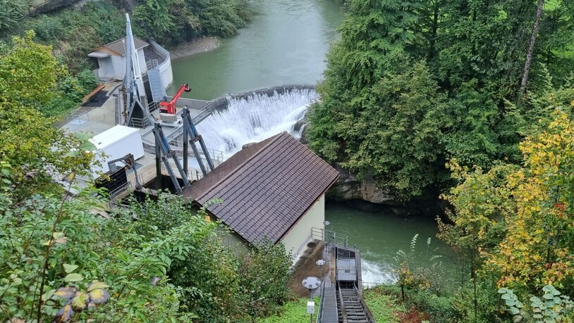 Das Wasserkraftwerk Herrentöbeli an der Thur im toggenburgischen Nesslau-Krummenau. Hier testen die Kraftwerke SAK und Forschende der ETH Zürich neuartige Rechen zum Schutz der Fische.