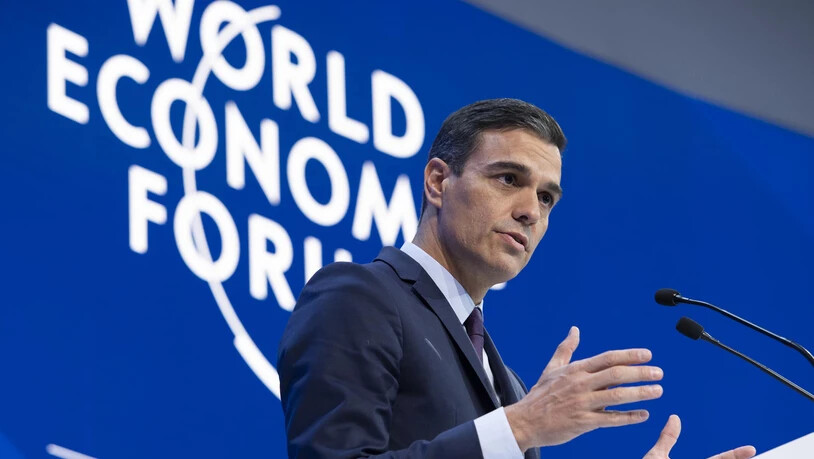 Pedro Sanchez, der spanische Ministerpräsident, sprach am Mittwoch in der Kongresshalle in Davos.