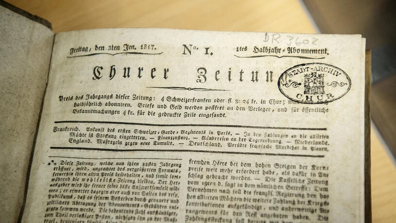 In der Ausstellung zu sehen: eine der ersten Ausgaben der ersten Churer Zeitung.