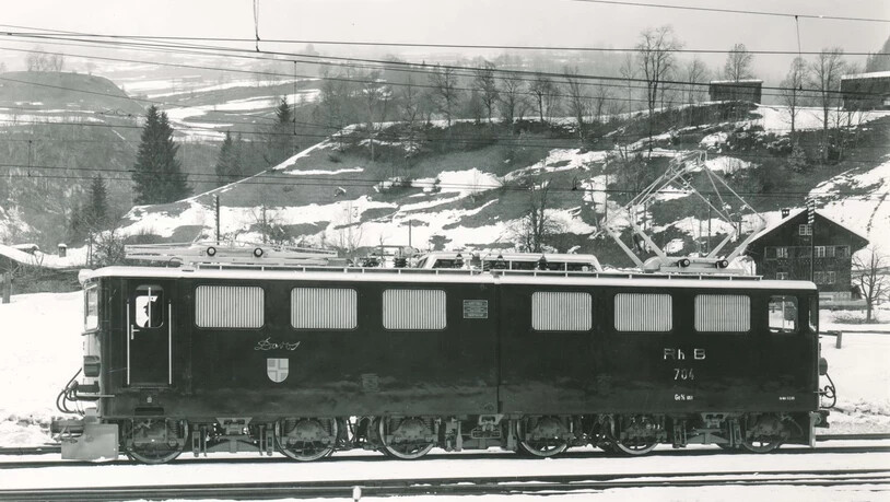 Die Lok unmittelbar nach ihrer Ablieferung an die RhB im Februar 1965 in Küblis. 