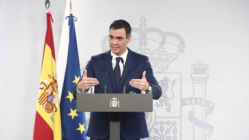 Pedro Sanchez, Ministerpräsident von Spanien, spricht bei einer Pressekonferenz. Foto: Europa Press/E. Parra. Pool/EUROPA PRESS/dpa