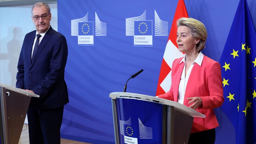 Bundespräsident Guy Parmelin zieht in Brüssel mit EU-Kommissionspräsidentin Ursula von der Leyen politisch Bilanz, was bis jetzt bei den Gesprächen über das institutionelle Rahmenabkommen erreicht wurde.