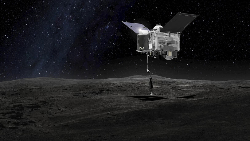 ARCHIV - Diese von der NASA zur Verfügung gestellte Illustration zeigt die Nasa-Sonde «Osiris-Rex» auf dem Asteroiden Bennu. Foto: Uncredited/NASA/Goddard Space Flight Center/AP/dpa - ACHTUNG: Nur zur redaktionellen Verwendung im Zusammenhang mit der…
