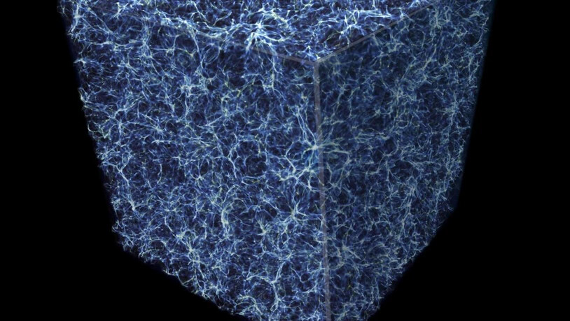 Ein Stück des Universums, bestehend aus Filamenten und Leerräumen. Entlang der Filamenten bewegen sich Galaxien auf grosse Galaxienhaufen zu - und zwar, indem sie um die Achse ihres Filaments rotieren. Das haben Astronomen jetzt erstmals nachgewiesen …