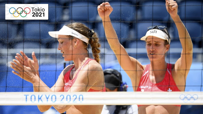 Anouk Vergé-Dépré (links) und Joana Heidrich freuen sich über ihren Viertelfinalsieg gegen die Brasilianerinnen.