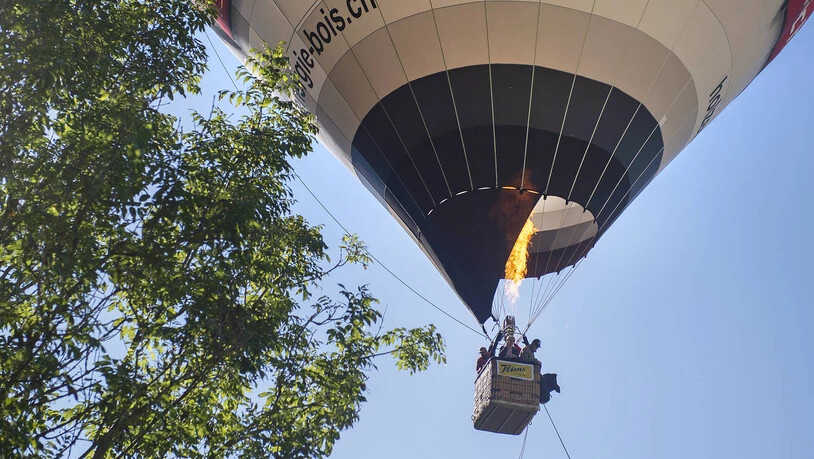 Ein Heissluftballon fotografiert kurz vor seiner Landung.