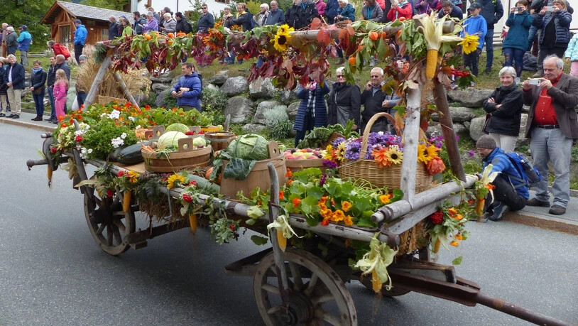 Vielfältig: Dieser Wagen ist mit Gemüse, Obst, Beeren und Blumen beladen.