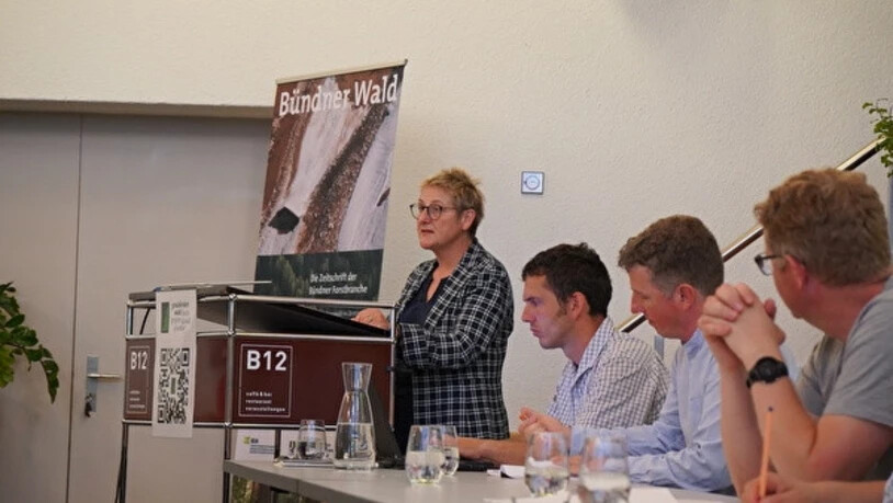 Churer Wald im Fokus: Stadträtin Sandra Maissen bei ihrem Vortrag bei der Generalversammlung von Graubünden Wald in Chur.