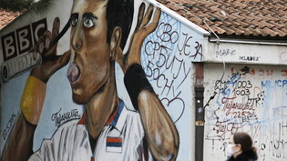 Ein Graffiti von Novak Djokovic in dessen Heimatstadt Belgrad