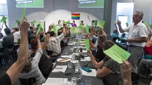 Ein Stimmenzähler zählt die Stimmen bei der Parolenfassung zum Bundesbeschluss über die Ernährungssicherheit bei der Delegiertenversammlung der Grünen in Bern.