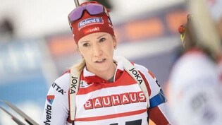An der WM dabei: Elisa Gasparin schnauft nach dem Weltcup-Rennenin Hochfilzen erst einmal durch.