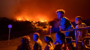 Fassungslos: Anwohner versuchen, ihre Häuser in der Ortschaft Benijos im Nordosten der spanischen Ferieninsel Teneriffa zu erreichen, während die Polizei das Gebiet aufgrund übergreifender Flammen am Samstag abriegeln musste.