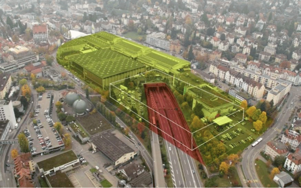 Aktuelles Bauprojekt: die neue Halle 1 der Olma über der St. Galler Stadtautobahn.