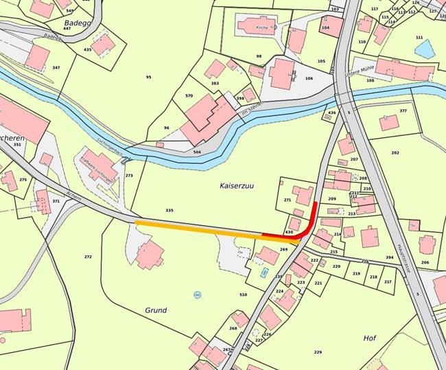 Der rot eingezeichnete Bereich der Strasse ist am 26. November gesperrt, am 3. Dezember gibt es bei gelb eingezeichneten Strecke kein Durchkommen mehr.